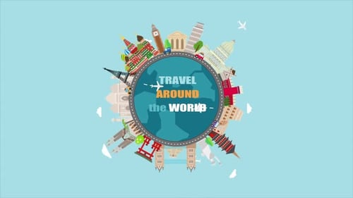 Flat Design World Landmarks Travel Globe Intro Animation