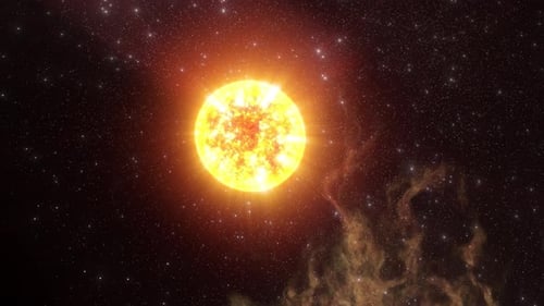Glowing Sun-like Star and Nebulae in Deep Space Animation