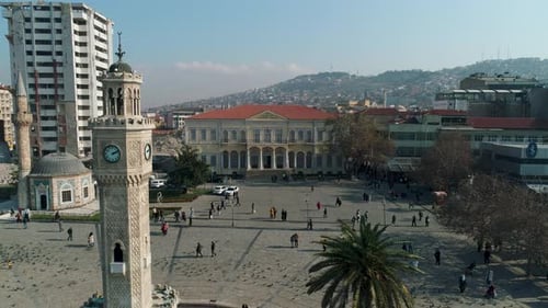 izmir konak square and clock tower drone view