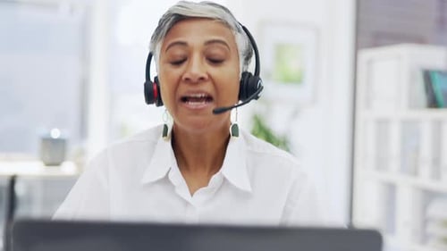 Call center, woman and talking on laptop for customer service, sales and questions