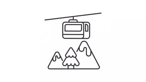 Minimalist Cable Car Icon Animates Across Mountain Landscape