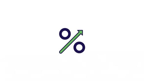 Minimalist Percentage Icon Animating with Green Growth Arrow