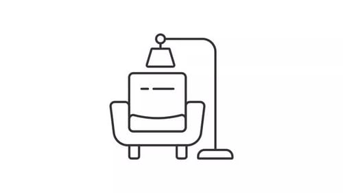 Ícone animado de linha de poltrona e luminária de chão