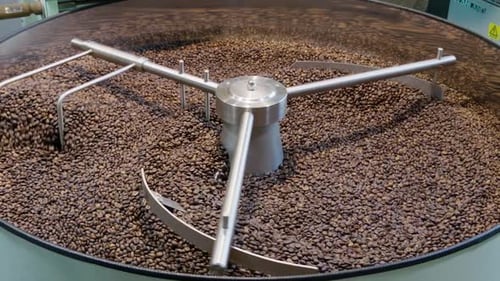 Coffee Beans Roasting Inside a Large Industrial Machine