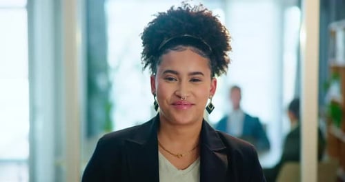 Business, woman and face with smile in office for corporate, professional career and ambition