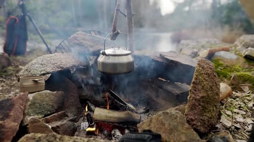 Kettle over a campfire in the Nature