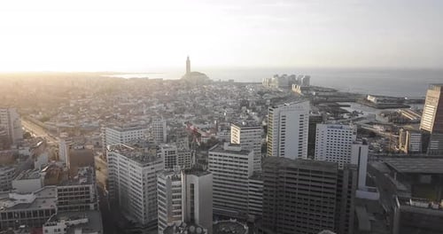 Aerial view of Casablanca, empty and quit during the coronavirus containment