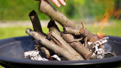 Burning Firewood in an Outdoor Fire Pit