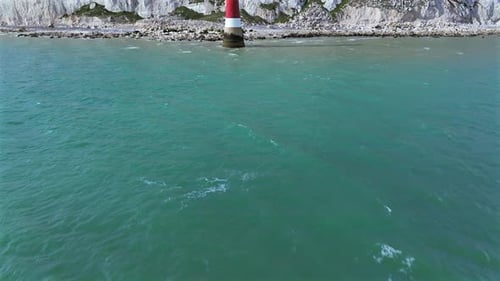 Beautiful Lighthouse on the South Coast of England Aerial View