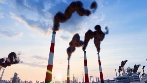 Factory Chimneys Emit Exhaust Gases That Pollute The Air