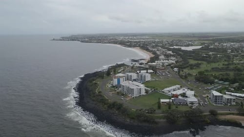 Aerial View Of Bargara Beach On A Cloudy Day In Queensland, Australia - drone shot