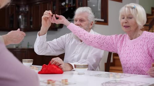 Seniors Playing Bingo Game Together in Home