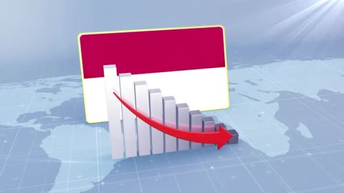 Indonesia Flag And Bar Chart With Decreasing Values Economic Crisis Concept