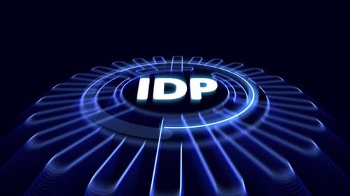 Futuristic IDP Text Reveal with Glowing Blue HUD Animation