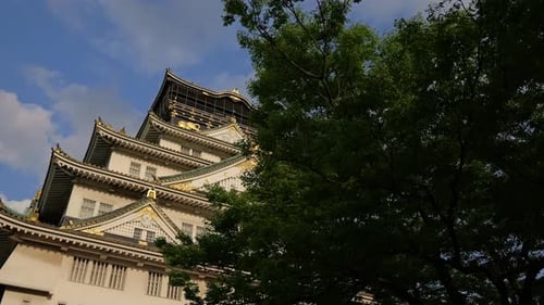 Panning Low Angle Reveal of Osaka Castle