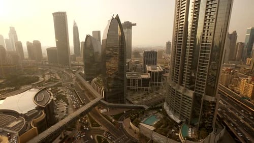 Aerial View of Freeway Interchange at Urban District