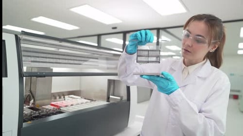 Scientist Examining Samples in Modern Laboratory Setting
