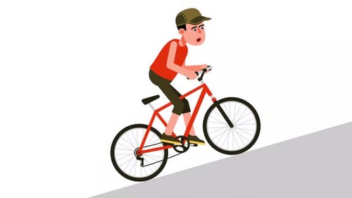 Man Struggling to Pedal Bicycle Uphill