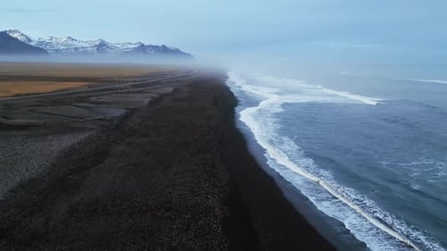 Icelandic Black Sand Beach Drone Shot