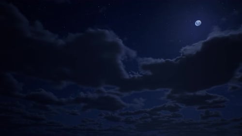Animated Night Sky with Full Moon and Drifting Clouds