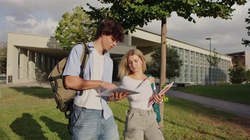 Students Discussing Schoolwork on Campus