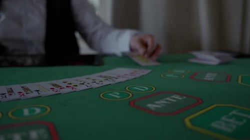 Cards Spread Out at Poker Game Close Up