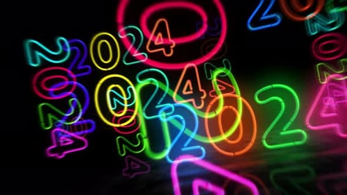 Colorful Neon 2024 Numbers New Year Celebration Loop