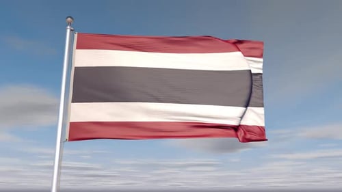 Realistic Thailand Flag Waving Animation with Blue Sky