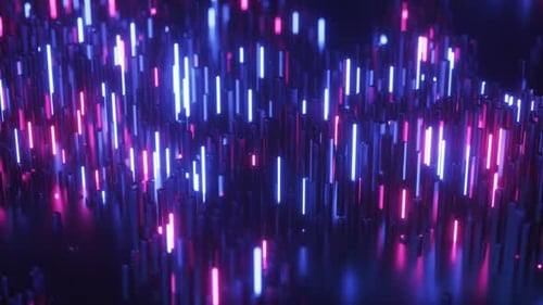 Dunkler Hintergrund mit fließenden neonglühenden Strings Loop