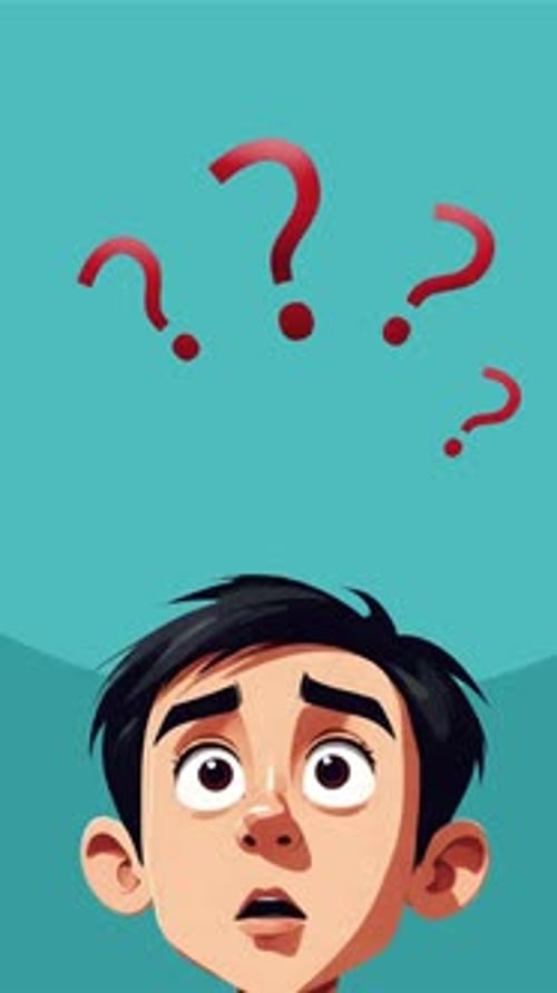 Confused Cartoon Character with Question Marks Appearing Animation