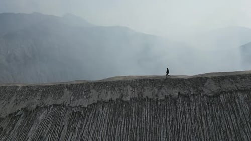 Man Walk Crater Bromo Volcano