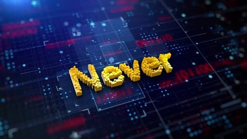 Futuristic Voxel Text Title on Digital Tech Grid Background