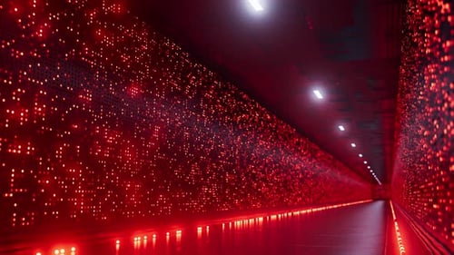 Die Korridorlichter im Rechenzentrum blinken rot im futuristischen Stil