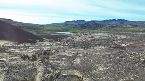 Volcanic Crater Above The Berserkjahraun Lava Field In Iceland - Drone Sideways