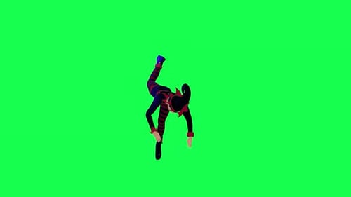 3D animated elf dancing and doing acrobatics front angle on green screen