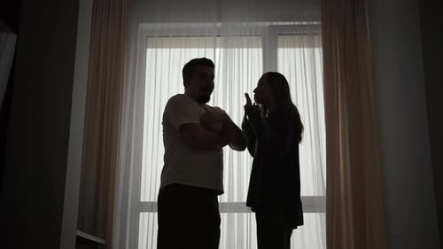 Silhouetted Couple Arguing in Front of a Window