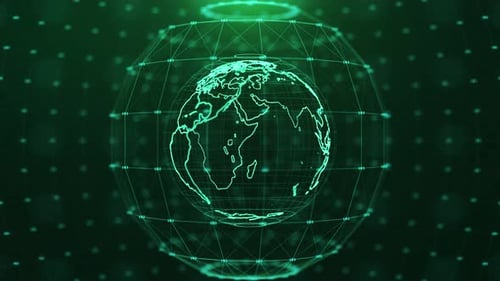 Concepto de comunicación global La Tierra gira con conexión de nodo y línea