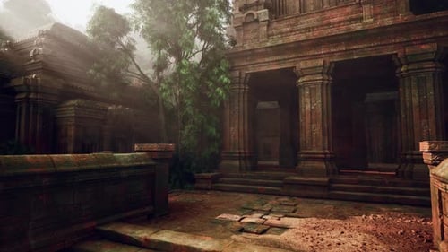 Ancient Temple Ruins With Tree in Center