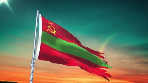 Realistic Waving Flag with Hammer and Sickle Symbols