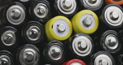 Macro Shot of Multi-Colored AA Batteries