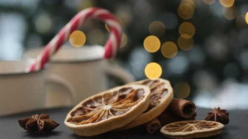 Cozy Christmas Spices and Candy Cane Close Up