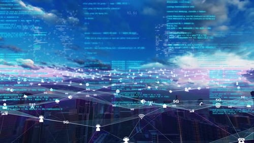 Futuristic Global Technology Network Over Modern City Skyline