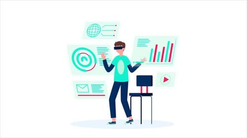 Animated Virtual Reality Data Interface with Flat Design