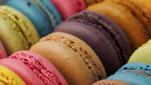 Rotating Colorful French Macaroons.