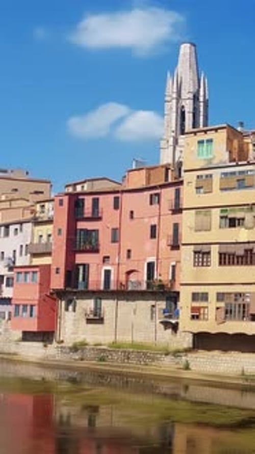 Colorful Houses Hanging Over the Onyar River in Girona Spain