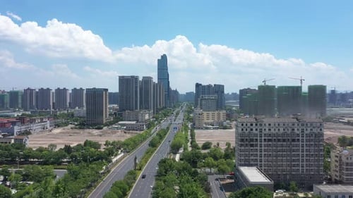 Aerial View of a Bustling City with Modern Skyscrapers Hangzhou China