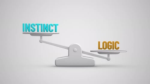 Instinct vs Logic balance scale looping animation