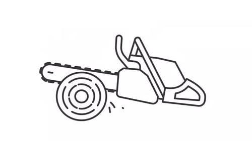 Animated Chainsaw Cutting Log Line Art Icon
