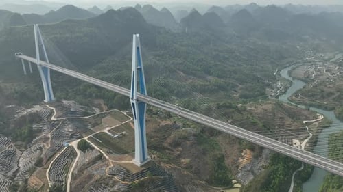 Aerial view of a bridge, China.
