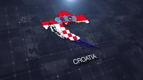 Croatia Map with Flag and Digital Grid Animation